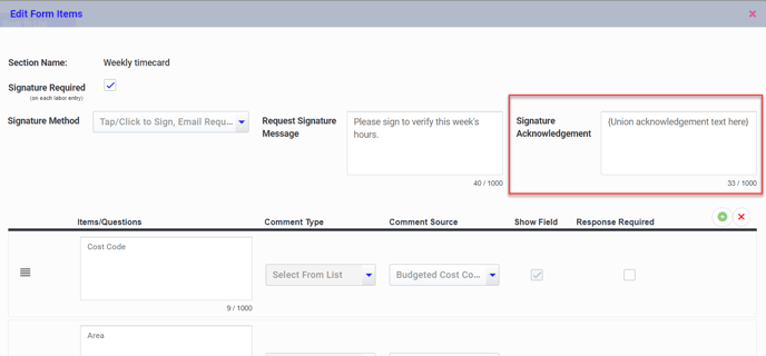 Adding acknowledgement to timecard