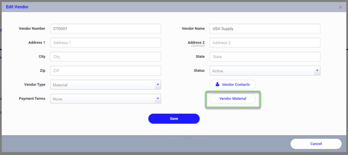 Edit vendor - select material list