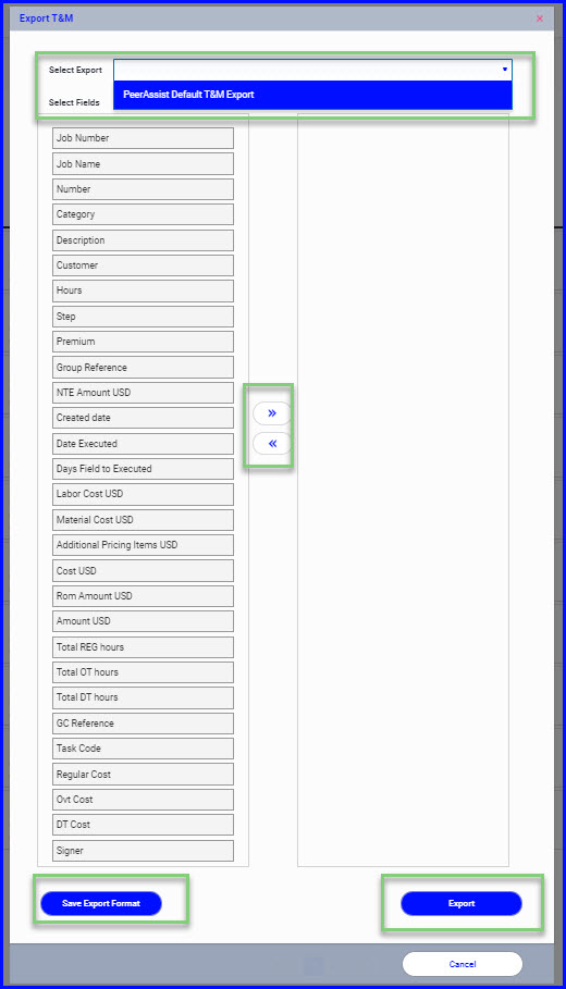 export menu