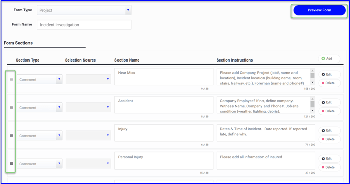 forms preview order